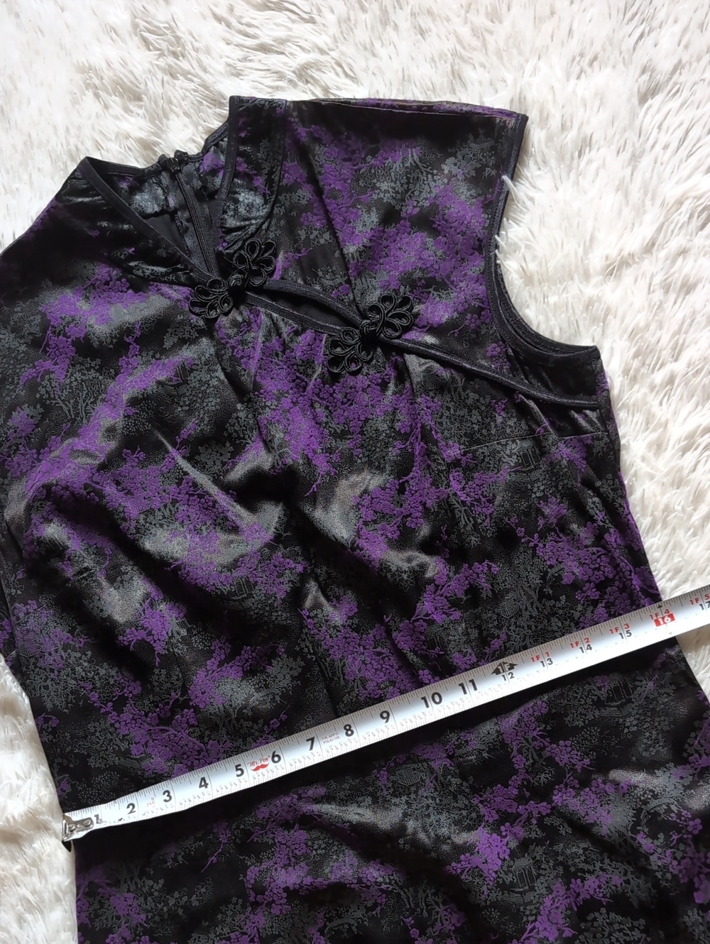 Morbid Threads Purple Satin Chinese Qipao Cherry Blossom Floral Dress Large - Picture 10 of 12